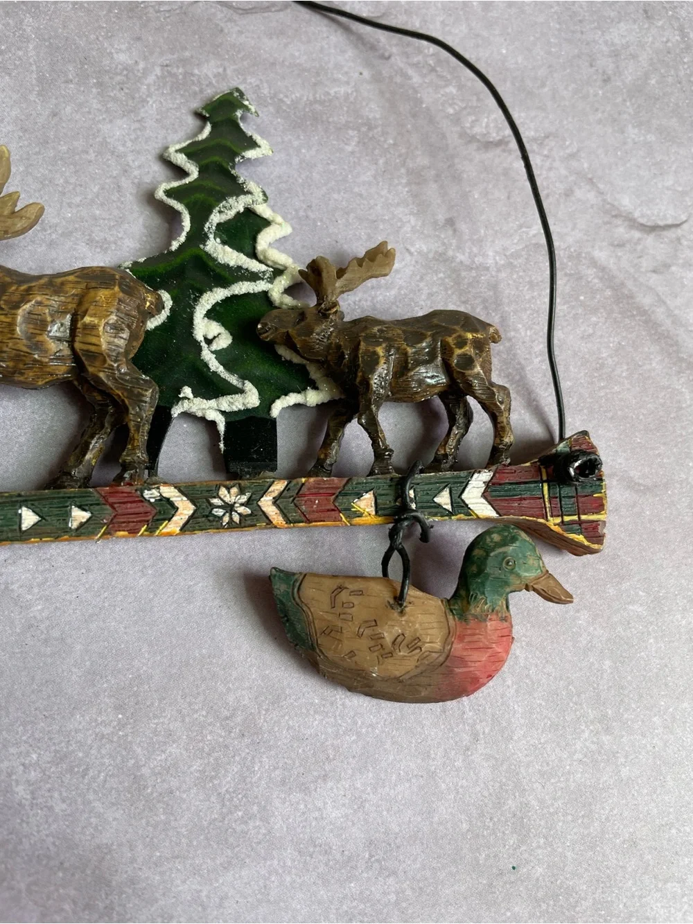 Vintage Rustic Holiday Moose & Tree Wall Hanging Cabin Christmas Decor